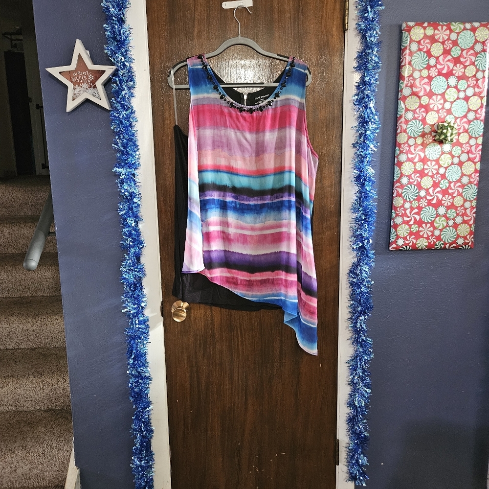 Lane Bryant Colorful Striped Asymmetrical Blouse